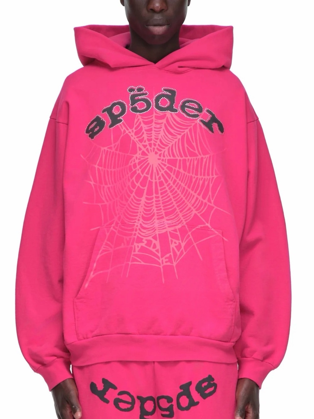 Sp5der Pink Graphic Hoodie with Rhinestone Logo